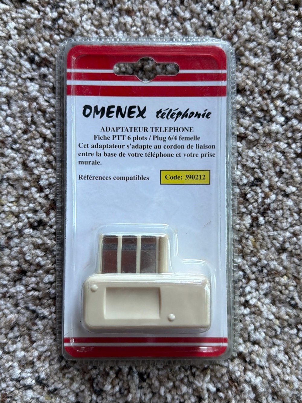 Omenex French Telephone Adapter PTT T Plug 6 Pin to RJ11 RJ12 Female 390212